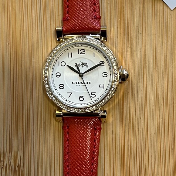 Coach Madison Watch With 32mm White Face & Orange Tone Leather Band - Picture 4 of 5